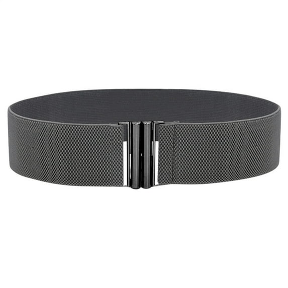 Faux Leather Belt for Women Gray Buckle Stretch Dress Lady Elastic Waist Wide Belts Fashion