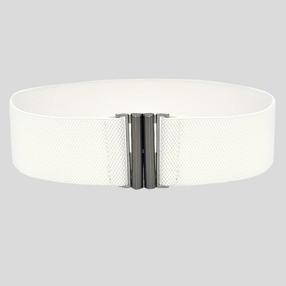 Faux Leather Belt for Women White Buckle Stretch Dress Lady Elastic Waist Wide Belts Fashion