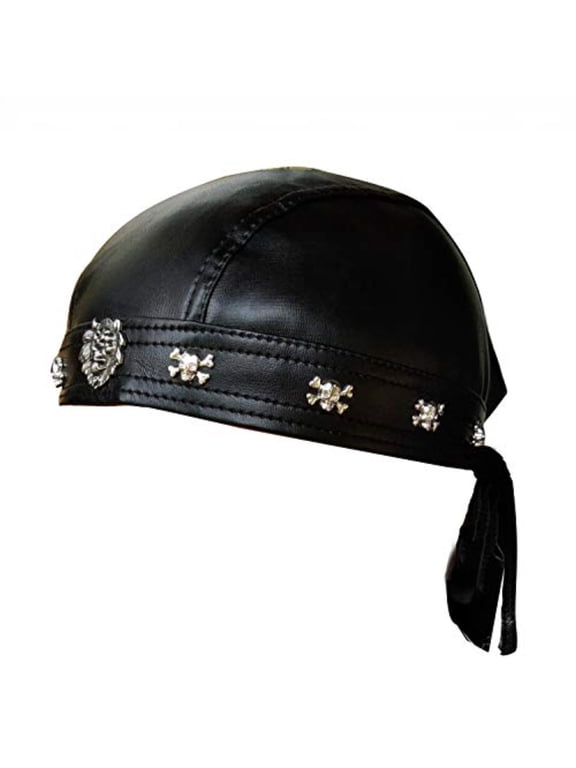 Faux Leather Biker Skull Cap Motorcycle Bandana Head Wrap Du Doo Do Rag Black Hat