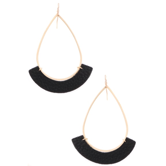 Faux/Leather Black Hoop Drop Earrings