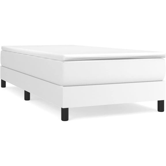 Faux Leather Box Spring Bed Frame White Twin XL with Plywood Slats and Supportive Legs for Stability