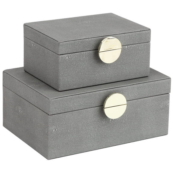 Faux Leather Boxes Decorative Storage Accessory Organizer With Hardware Decor Classic Vegan Set Of 2 Pieces (dark Grey)
