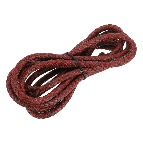 Faux Leather Braided Cord, Round Leather Bolo Tie String Rope, 6mm x 2m, Retro Red