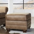 thumbnail image 1 of Faux Leather With Bronze Accentuation - Medium Brown, Wood Feet, Rectangular Solid Pattern, Backless, American Traditional Style Ginger Brown Upholstery, Antique Nailheads, Bun Ornament, 1 of 2