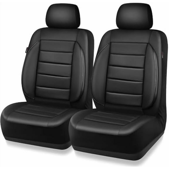 Faux Leather Car Seat Covers Front Seats Only, 3D Foam Support Car Seat Covers, Universal fit for Trucks Vans SUVs Sedans Automotive Comfortable, Airbag Compatible 2 Pieces Front Solid Black