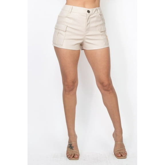 Faux Leather Cargo Mini Shorts