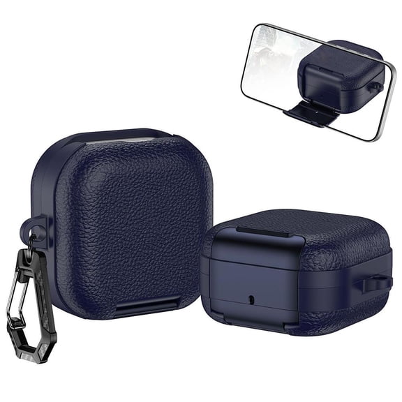 Faux Leather Case for Galaxy Buds 4/4 Pro, Lychee Texture Faux Leather Cover with Phone Stand, Anti-Scratch Protective Shell