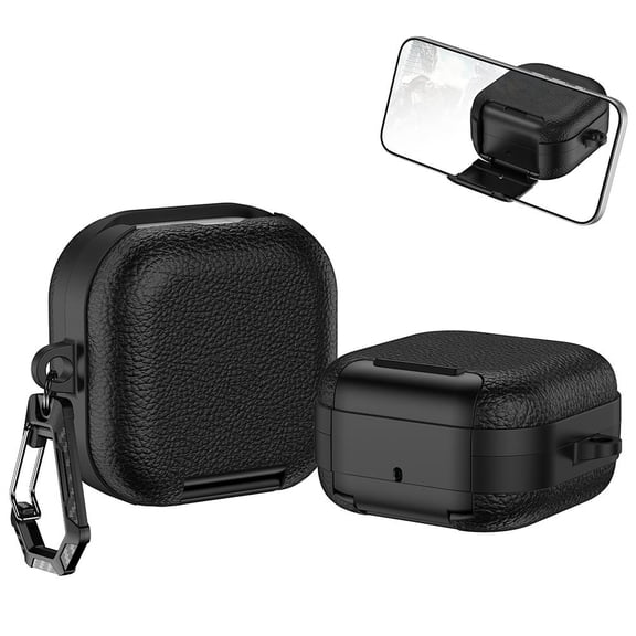 Faux Leather Case for Galaxy Buds 4/4 Pro, Lychee Texture Faux Leather Cover with Phone Stand, Anti-Scratch Protective Shell