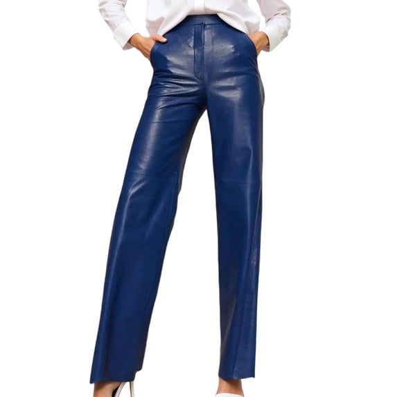 Leather Casual Pant for Women' Spring and Winter High Waist Slim Straight Long PU Trouser