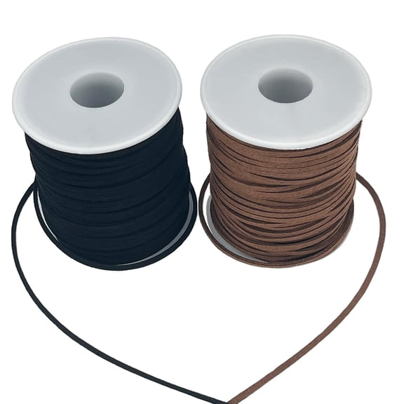 Faux Leather Cord Flat Suede, 2 Rolls Leather String for Necklaces, Bracelets, Jewelry Making, Tassels, Dream Catchers, Art Crafts, Braiding, Wrapping, Brown and Black