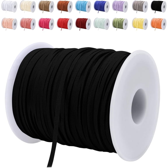 Faux Leather Cord for Jewelry Making, 3mm 50 Yards Flat Suede Cord, String DIY Crafts, Necklace, Bracelet, Dream Catchers (Black) Black x