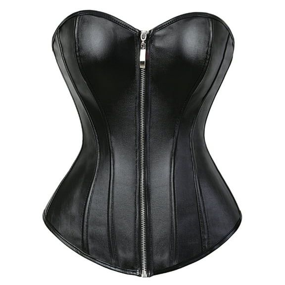 Faux Leather Corsets for Women Steampunk Gothic Corset Bustier with Zipper Plus Size Black Size 2XL