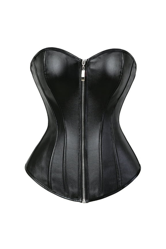 Faux Leather Corsets for Women Steampunk Gothic Corset Bustier with Zipper Plus Size Black Size 2XL
