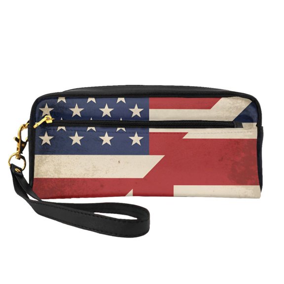 Faux Leather Cosmetic Bag America British Flag Makeup Brushes Pouch Travel Organizer Case Purse Bag