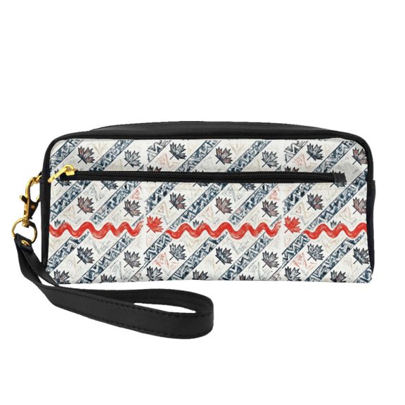 Faux Leather Cosmetic Bag Canadian Symbol Maple Leaf Pattern Makeup Brushes Pouch Travel Organizer Case Purse Bag