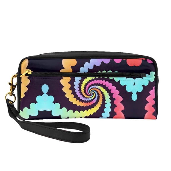 Faux Leather Cosmetic Bag Rainbow Hearts Spiral Makeup Brushes Pouch Travel Organizer Case Purse Bag