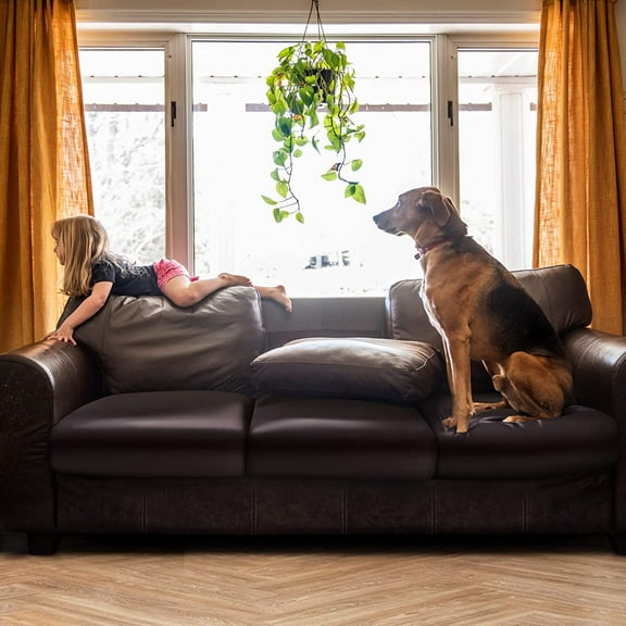 Fuloon Faux Leather Couch Cushion Slipcover, Waterproof Stretch Covers for Sofa, RV Chair Seat Cover, Individual Loveseat Couch Cushion Replacement, PU Leather Sofa Slipcovers(3 Pack, Brown)