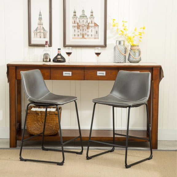 Faux Leather Covered - Plastic Molded Seats - Countertop Eating - Pair of Stools for Practicality
