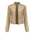 thumbnail image 1 of Faux Leather Cropped Jacket Full Zip up Long Sleeve Slim Fit Motorcycle Short Jacket for Women Crop Moto Coat (Large, Beige), 1 of 6