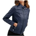 thumbnail image 1 of Faux Leather Cropped Jacket Full Zip up Long Sleeve Slim Fit Motorcycle Short Jacket for Women Crop Moto Coat (XX-Large, Blue), 1 of 6