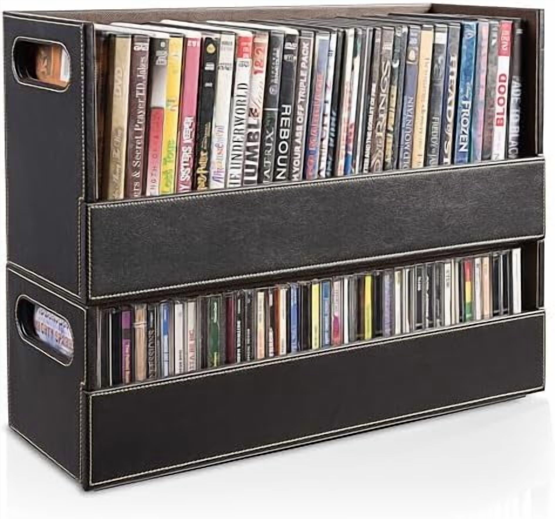 Faux Leather DVD & CD Storage Box - Movie Shelf Organizer for Blu-Ray ...