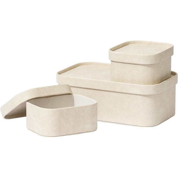Faux Leather Decorative Storage Baskets, 3 Pack