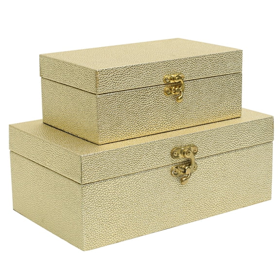 FUIN Decorative Faux Leather Storage Boxes, Gold, 2 Count