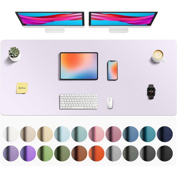 Faux Leather Desk Mat Non-Slip Waterproof Writing Surface Large Desk Pad for Office and Home Soft Lavender 55 x 24 Inches