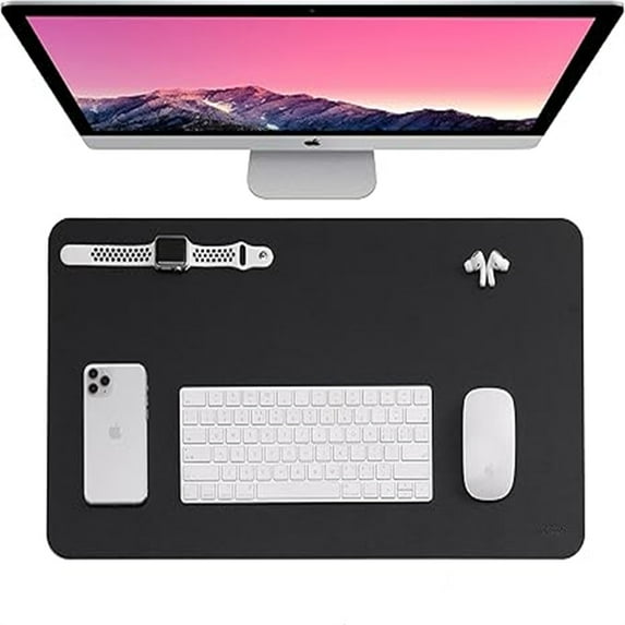 Faux Leather Desk Pad, 23.6" x 13.7", Black, Dual-Sided, Water-Resistant, Non-Slip