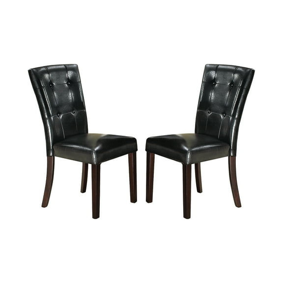 Faux Leather Dining Chair (2), Black. Wood & Construction. Button . 250lb Weight Limit. Suits Various Rooms. 19.48in D X 23.94in W 38.67in H. 15.21lb Black Upholstered Chairs ( Of 2). Strong Frame