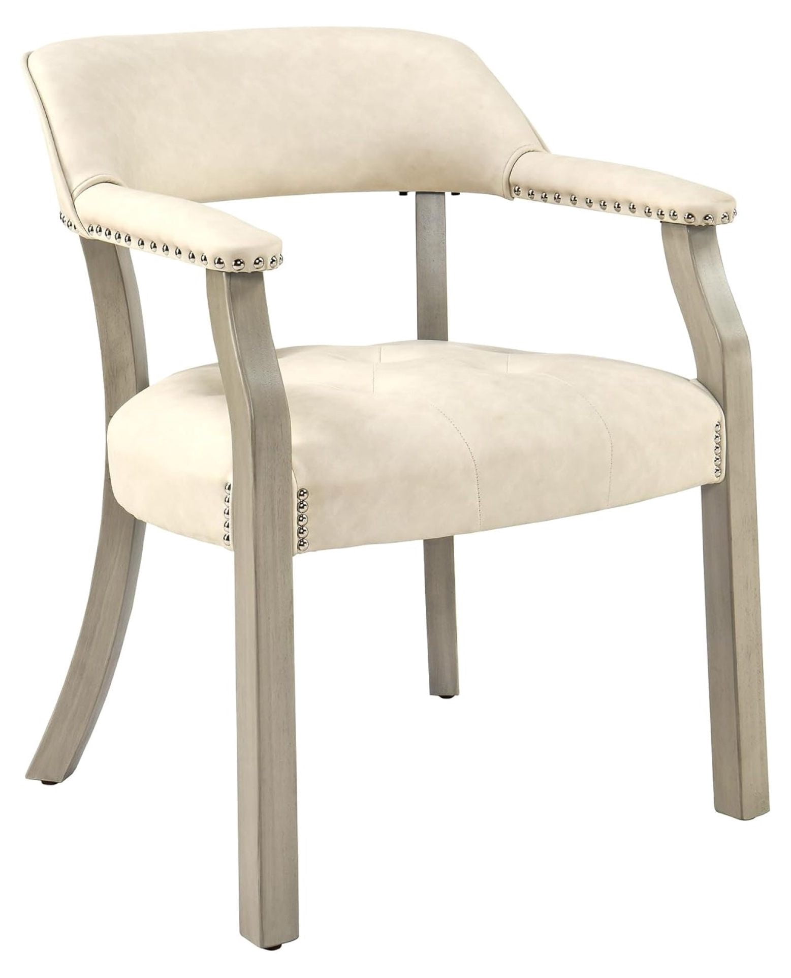 Faux Leather Dining Chair with Arms, Solid Wood Dining Chair with Supportive Back, Game Table ...