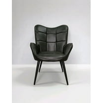 Garvee Faux Leather Dining Chair - Mid Century Modern Accent Chair, Dining Chairs with Padded Seat and Wood Legs for Bedroom,Office, Dining Room, Kitchen, Living Room, Restaurant Black