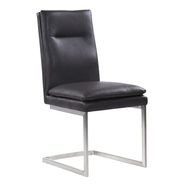 Faux Leather Dining Chair with Metal Sled Base, Set of 2, Gray- Saltoro Sherpi
