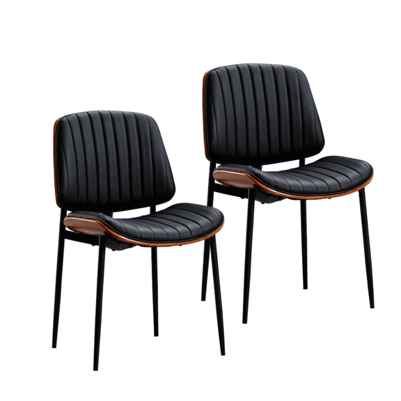 Faux Leather Dining Chairs, Retro Dining Chair with Black Metal Legs, Upholstered Dining Chairs, Accent Desk Chair for Dining Room, Kitchen, Vanity, Living Room(Black,Set of 2)