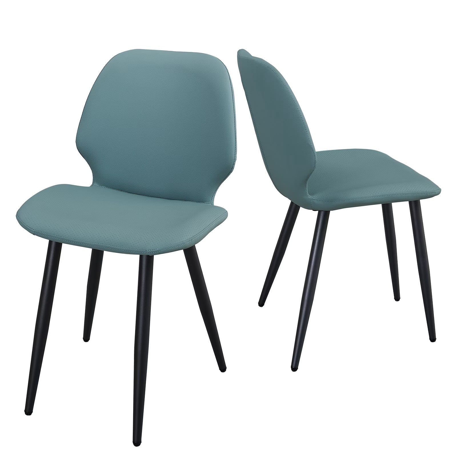 Faux Leather Dining Chairs Set of 2, Green Shell Back Upholstered Kitchen Chairs with Metal Legs, Modern Armless Side Chairs for Dining Room, Restaurant, Living Room & Meeting Room
