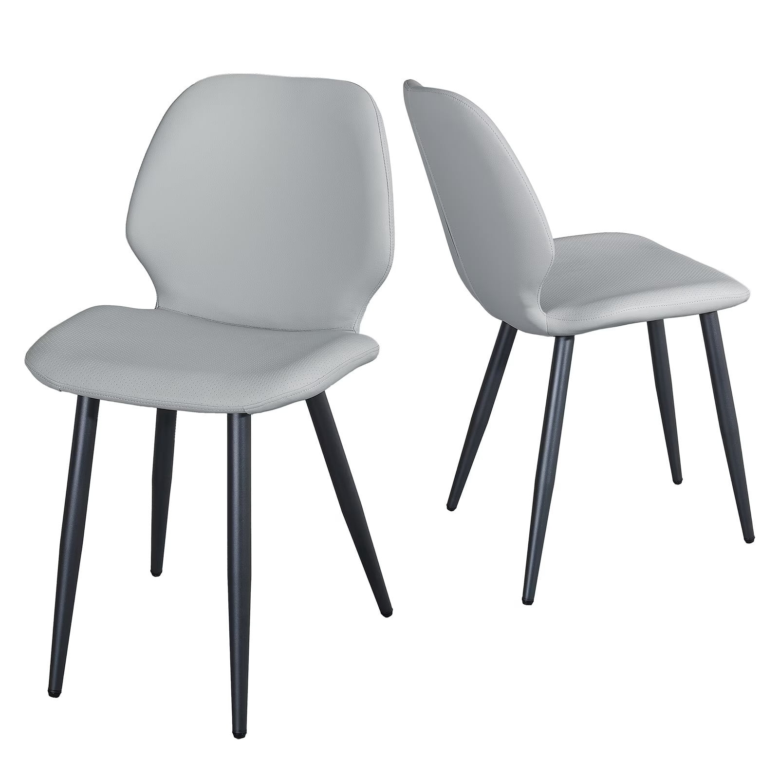 Faux Leather Dining Chairs Set of 2, Light Grey Shell Back Upholstered Kitchen Chairs with Metal Legs, Modern Armless Side Chairs for Dining Room, Restaurant, Living Room & Meeting Room