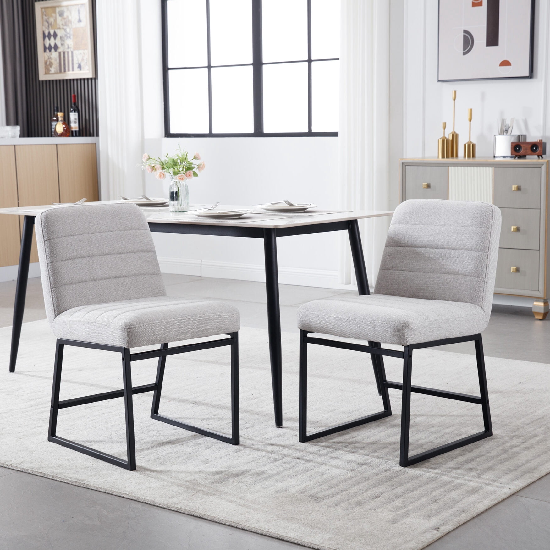 Faux Leather Dining Chairs Set of 2, Mid Century Armless kitchen Chair ...