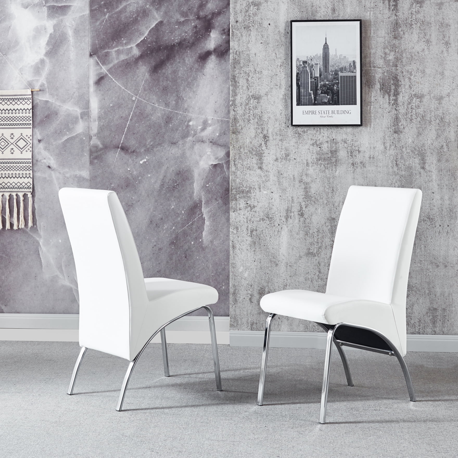 Faux Leather Dining Chairs Set of 2, Modern Upholstered Dining Room ...