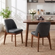19.7" W Faux Leather Dining Chairs Set of 2, Modern Upholstered Kitchen Chairs with Solid Wood Legs, Easy Clean, Black