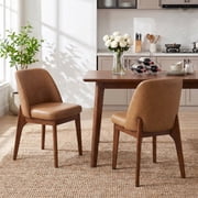 19.7" W Faux Leather Dining Chairs Set of 2, Modern Upholstered Kitchen Chairs with Solid Wood Legs, Easy Clean, Brown