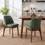 19.7 W Faux Leather Dining Chairs Set of 2, Modern Upholstered Kitchen Chairs with Solid Wood Legs, Easy Clean, Green