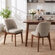 19.7" W Faux Leather Dining Chairs Set of 2, Modern Upholstered Kitchen Chairs with Solid Wood Legs, Easy Clean, Taupe