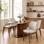 19.7" W Faux Leather Dining Chairs Set of 4, Modern Upholstered Kitchen Chairs with Solid Wood Legs, Easy Clean, Beige