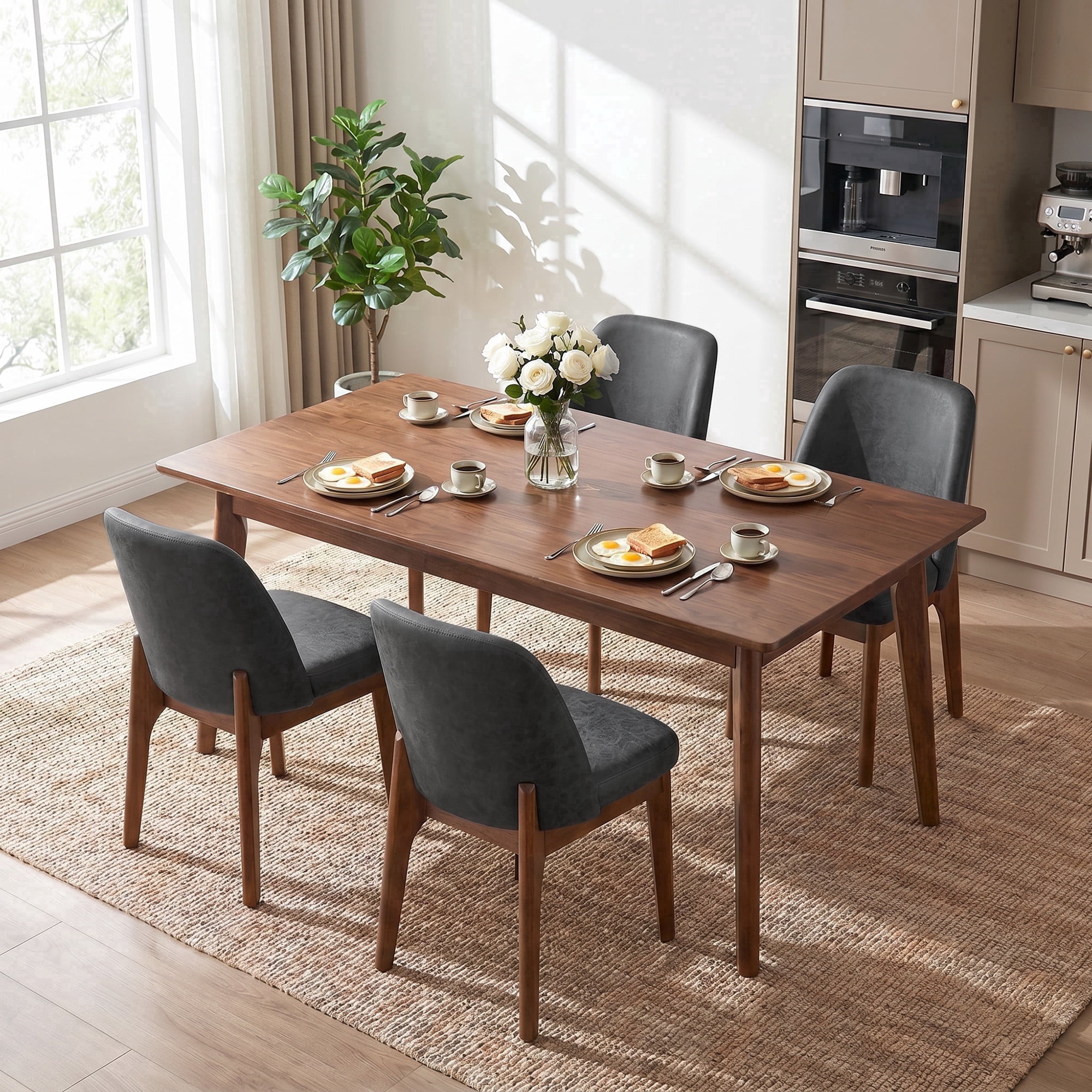 19.7" W Faux Leather Dining Chairs Set of 4, Modern Upholstered Kitchen Chairs with Solid Wood Legs, Easy Clean, Black