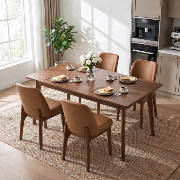 19.7" W Faux Leather Dining Chairs Set of 4, Modern Upholstered Kitchen Chairs with Solid Wood Legs, Easy Clean, Brown