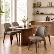 19.7" W Faux Leather Dining Chairs Set of 4, Modern Upholstered Kitchen Chairs with Solid Wood Legs, Easy Clean, Dark Brown
