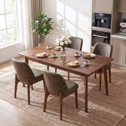 19.7 W Faux Leather Dining Chairs Set of 4, Modern Upholstered Kitchen Chairs with Solid Wood Legs, Easy Clean, Dark Brown
