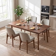 19.7" W Faux Leather Dining Chairs Set of 4, Modern Upholstered Kitchen Chairs with Solid Wood Legs, Easy Clean, Taupe