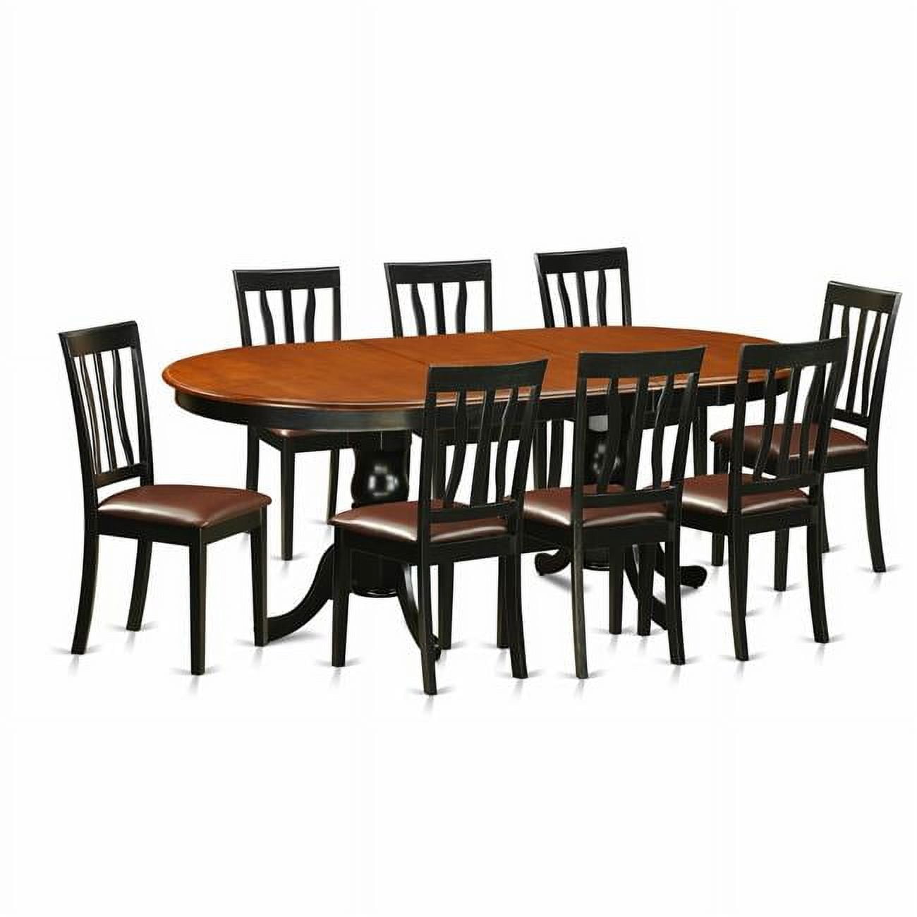 Faux Leather Dining Room Set - Table with 8 Solid Chair, Black & Cherry ...