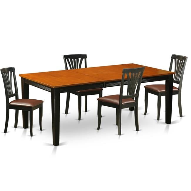 Faux Leather Dining Set - Table with 4 Solid Chair, Black & Cherry - 5 ...